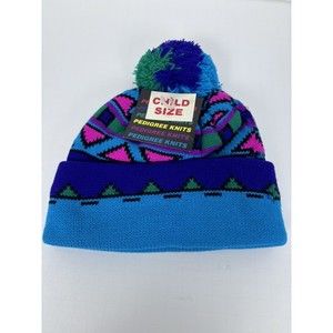 NWT Vintage 1990’s Teal Child Beanie Acrylic Cap USA Pedigree Knit Hi-Bulk